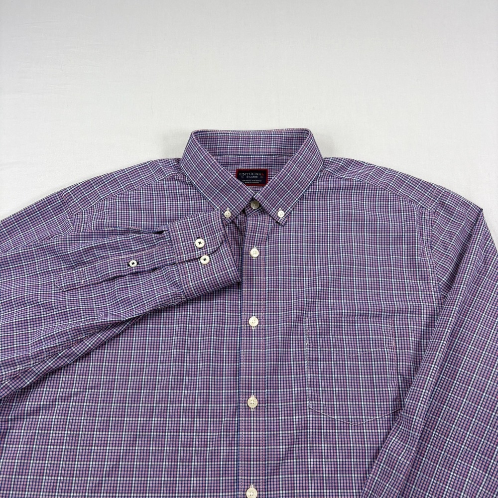 UNTUCKit Shirt Mens XL Blue Red Plaid Button Up Stretch Performance Casual Nylon